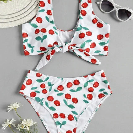 Women Two Piece Swimsuits High Waisted Bikini Set Tie Knot Bathing Suits Tummy Control Swimwear