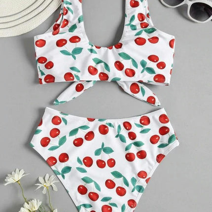 Women Two Piece Swimsuits High Waisted Bikini Set Tie Knot Bathing Suits Tummy Control Swimwear