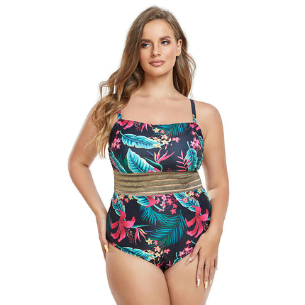 Women's Plus Size One Piece Swimsuits Spaghetti Strap Bathing Suits Floral Print Swimwear