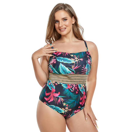 Women's Plus Size One Piece Swimsuits Spaghetti Strap Bathing Suits Floral Print Swimwear