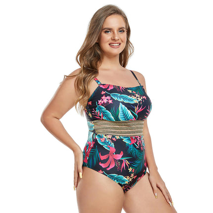 Women's Plus Size One Piece Swimsuits Spaghetti Strap Bathing Suits Floral Print Swimwear