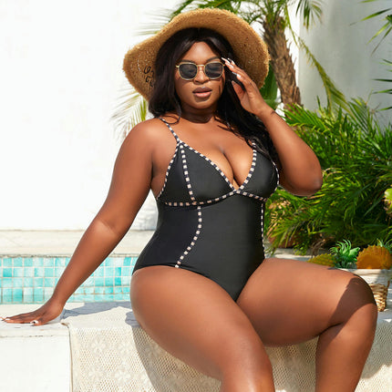 Women Plus Size One Piece Swimsuits Tummy Control Bathing Suits V Neck Swimwear