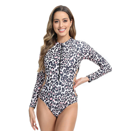 Womens Rash Guard One Piece Swimsuit Surfing Sexy Bathing Suit Zip Front Cutout Swimwear