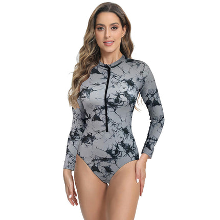 Women's One Piece Swimsuits Long Sleeve Rash Guard Zipper Swimwear Surfing Bathing Suit