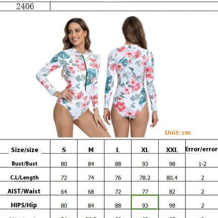 Women's One Piece Swimsuits Long Sleeve Rash Guard Zipper Swimwear Surfing Bathing Suit