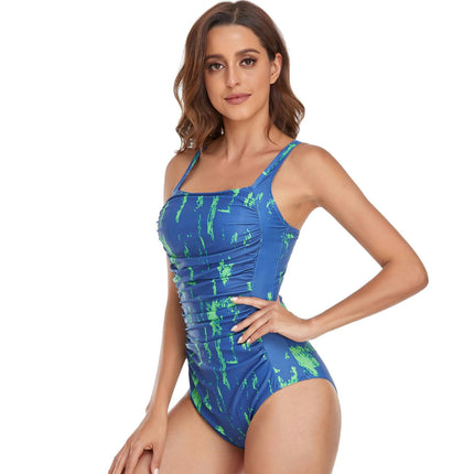 Women's One Piece Swimsuit Tummy Control Square Neck Bathing Suit Ruched Swimwear