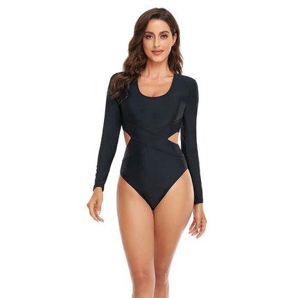 Womens Rash Guard Long Sleeve Swimwear One Piece Bathing Suit Cutout Swimsuit