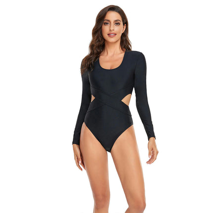 Womens Rash Guard Long Sleeve Swimwear One Piece Bathing Suit Cutout Swimsuit