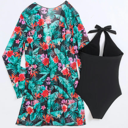 One Piece Swimsuit with Kimono Cover Ups Sexy Bathing Suit Beach Tummy Control Set