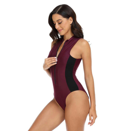 Womens Athletic One Piece Swimsuit Sleeveless Zipper Surfing Bathing Suit