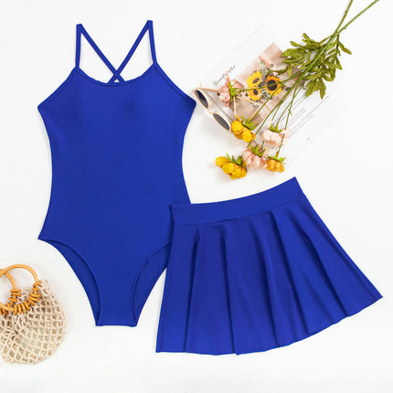 Women One-Piece Swimsuit with Skirt Halter Bathing Suit Beach Two Piece Swimwear Set