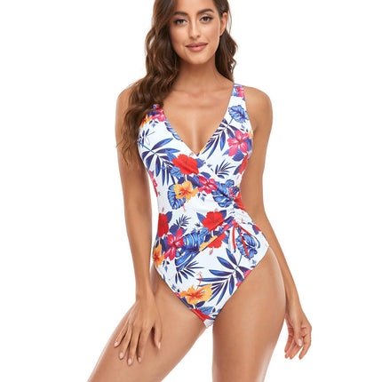 Women's One Piece Swimsuit V Neck Bathing Suit Drawstring Ruched Swimwear