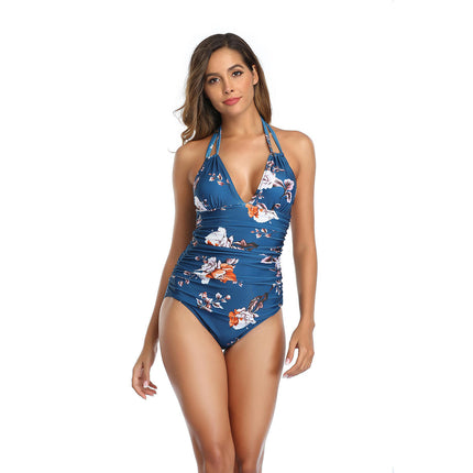 Women One Piece Swimsuit Tummy Control Halter Bathing Suit Sexy V Neck Swimwear