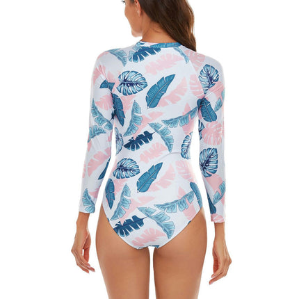 Women's One Piece Rash Guard Swimsuit Zipper Long Sleeves Surfing Bathing Suit