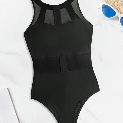 Women One Piece Swimsuits Mesh High Neck Bathing Suit Tummy Control Swimwear