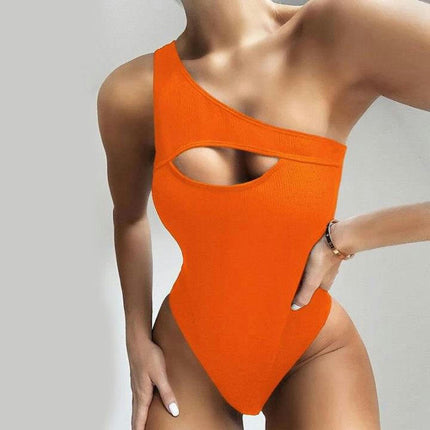 Women's One Shoulder One Piece Swimsuit Tummy Control Cutout Bathing Suits