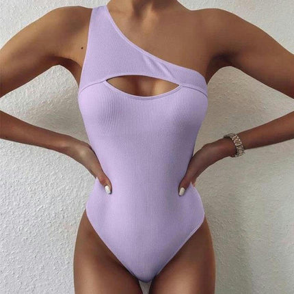 Women's One Shoulder One Piece Swimsuit Tummy Control Cutout Bathing Suits