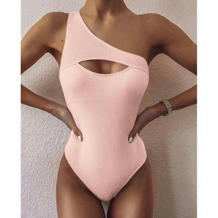 Women's One Shoulder One Piece Swimsuit Tummy Control Cutout Bathing Suits