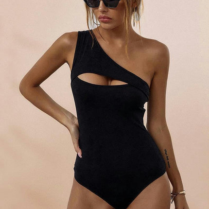 Women's One Shoulder One Piece Swimsuit Tummy Control Cutout Bathing Suits