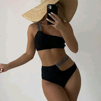 Women's Bikini Sets Two Piece One Shoulder Swimsuit High Waisted Cutout Bathing Suit