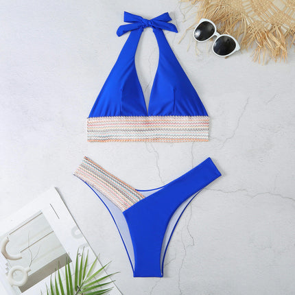 2 Piece Bikini Sets for Women Sexy Halter Bathing Suit V Cut High Waisted Thong Swimsuits