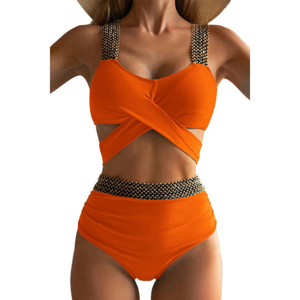 High Waisted Bikini Sets for Women 2 Piece Tummy Control Swimsuit V Neck Bathing Suit