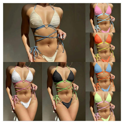 Women's Color Block Triangle Bikini Sets Two Piece Swimsuit Tie Side Bathing Suits