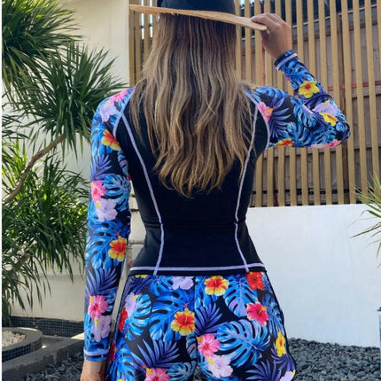 Women Two Piece Rash Guard Long Sleeve Bathing Suit Print Swim Shirt with Boyshorts