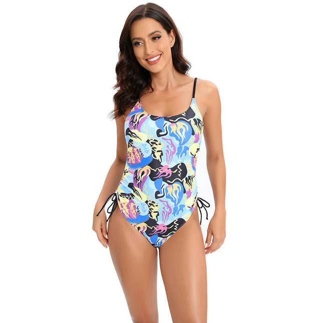 Women's Ruched Drawstring One Piece Swimsuit Tummy Control High Cut Bathing Suit