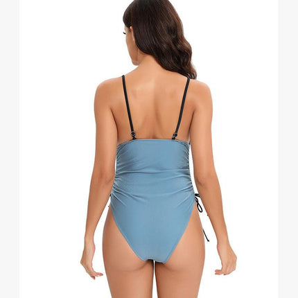 Women's Ruched Drawstring One Piece Swimsuit Tummy Control High Cut Bathing Suit