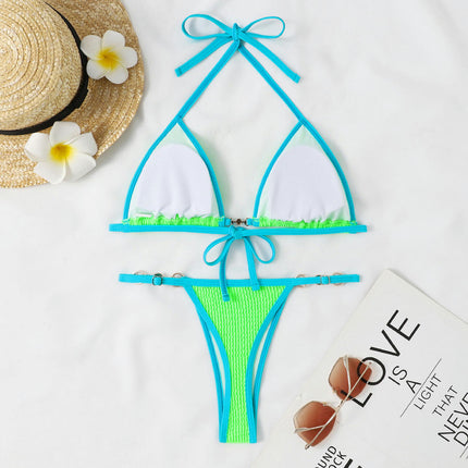 Women's Triangle Thong Bikini Sets Sexy String 2 Piece Swimsuit Halter Bathing Suit