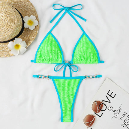 Women's Triangle Thong Bikini Sets Sexy String 2 Piece Swimsuit Halter Bathing Suit