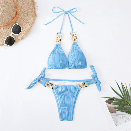 Women's Linked Halter Bikini Swimsuit Sets 2 Piece Tie Back Bathing Suit