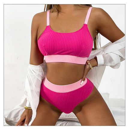 2 Piece High Waisted Bikini Set for Women Color Block Swimsuit Sporty Bathing Suit