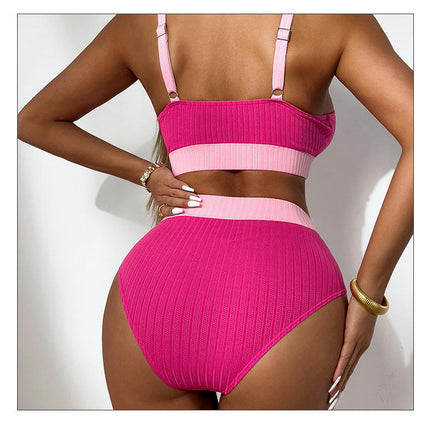 2 Piece High Waisted Bikini Set for Women Color Block Swimsuit Sporty Bathing Suit