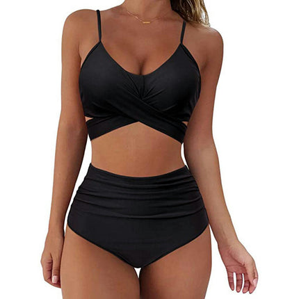 Women's Two Piece Swimsuits Tummy Control High Waisted Bathing Suit Tie Back Swimsuit