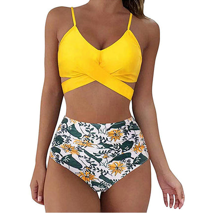 Women's Two Piece Swimsuits Tummy Control High Waisted Bathing Suit Tie Back Swimsuit