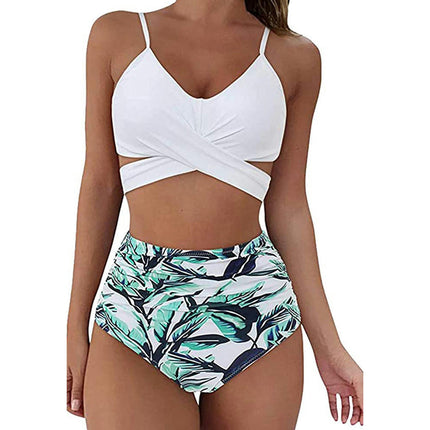 Women's Two Piece Swimsuits Tummy Control High Waisted Bathing Suit Tie Back Swimsuit 1