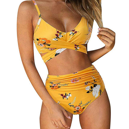 Women's Two Piece Swimsuits Tummy Control High Waisted Bathing Suit Tie Back Swimsuit