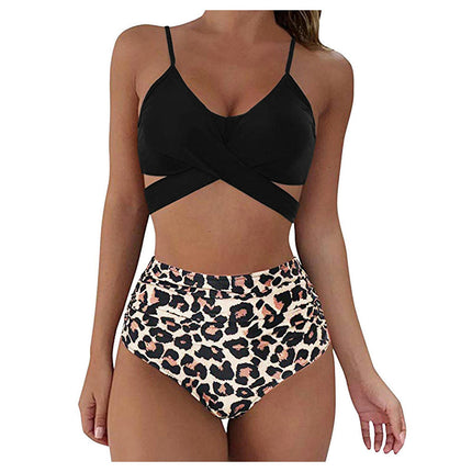 Women's Two Piece Swimsuits Tummy Control High Waisted Bathing Suit Tie Back Swimsuit