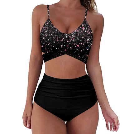 Women's Two Piece Swimsuits Tummy Control High Waisted Bathing Suit Tie Back Swimsuit 1