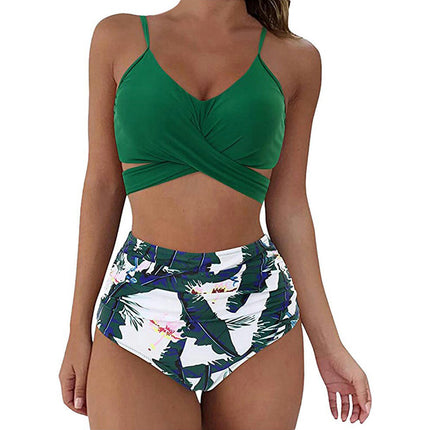 Women's Two Piece Swimsuits Tummy Control High Waisted Bathing Suit Tie Back Swimsuit