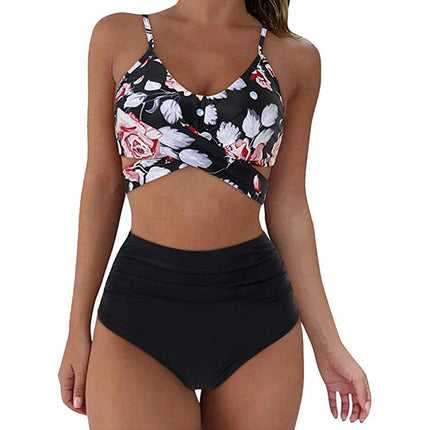 Women's Two Piece Swimsuits Tummy Control High Waisted Bathing Suit Tie Back Swimsuit