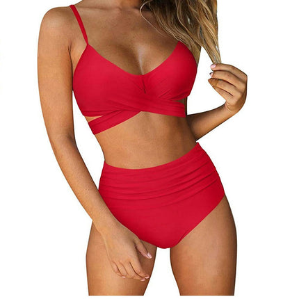 Women's Two Piece Swimsuits Tummy Control High Waisted Bathing Suit Tie Back Swimsuit