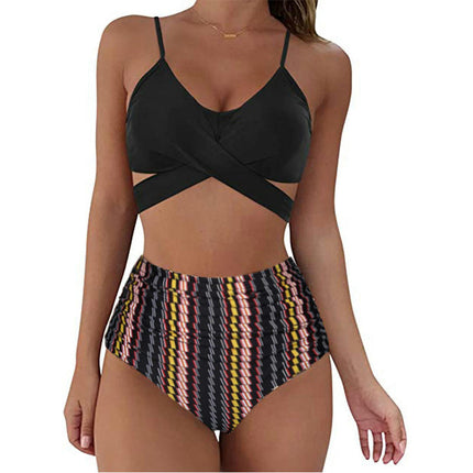 Women's Two Piece Swimsuits Tummy Control High Waisted Bathing Suit Tie Back Swimsuit 1