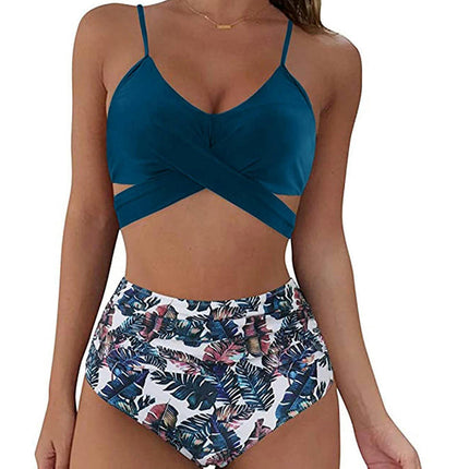 Women's Two Piece Swimsuits Tummy Control High Waisted Bathing Suit Tie Back Swimsuit