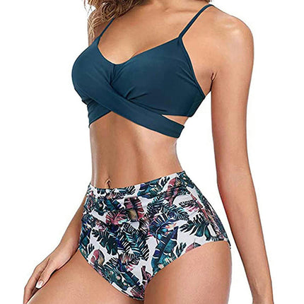 Women's Two Piece Swimsuits Tummy Control High Waisted Bathing Suit Tie Back Swimsuit