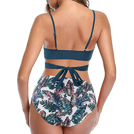 Women's Two Piece Swimsuits Tummy Control High Waisted Bathing Suit Tie Back Swimsuit