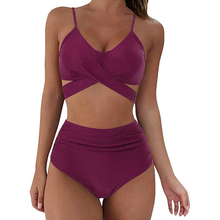 Women's Two Piece Swimsuits Tummy Control High Waisted Bathing Suit Tie Back Swimsuit