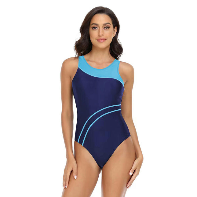 Womens Color Block One Piece Swimsuits Athletic Training Swimwear Bathing Suits